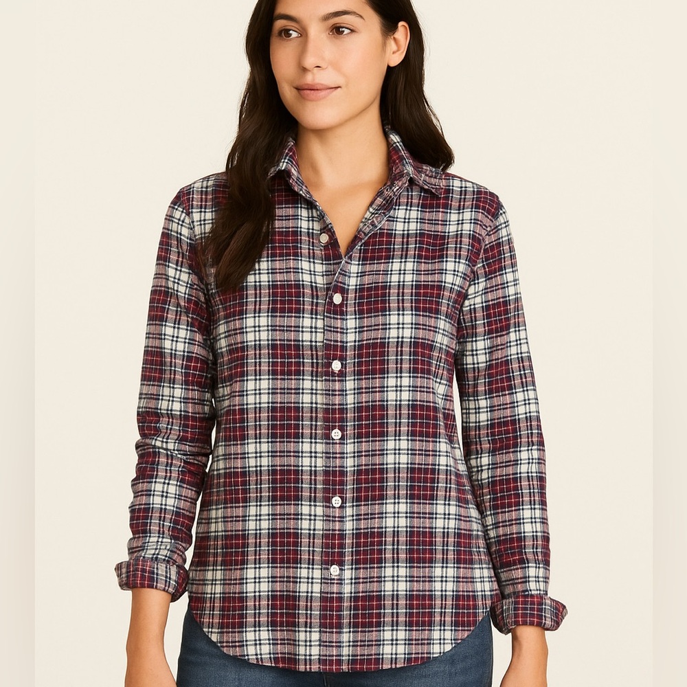 Frank & Eileen Finbar Italian Flannel Plaid Button oversized Shirt XS Red
